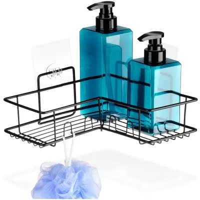 Črna kovinska polica za tuš, lepljena