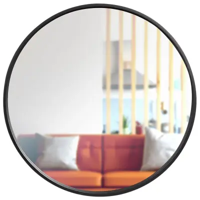 Leseno stensko ogledalo, črno, okroglo, 50 cm