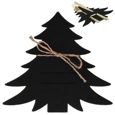 Pokrov za jedilni pribor črne barve, božična jelka, 4 kosi.
