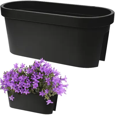 Črn plastični balkonski cvetlični lonec 59 cm