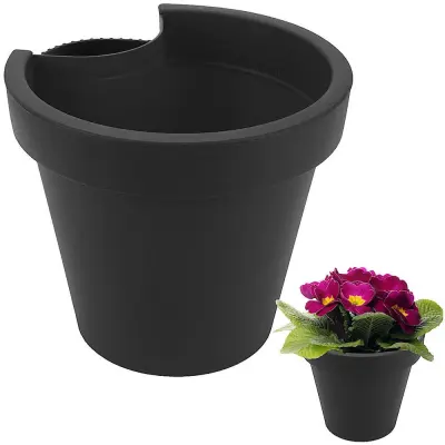 Črn plastični viseči cvetlični lonec za žlebove 24 cm