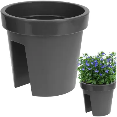 Siv plastični balkonski cvetlični lonček 28 cm