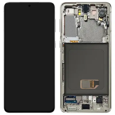 Samsung, LCD zaslon + zaslon na dotik za Samsung S21 Izvirnik [servisni paket], Bela