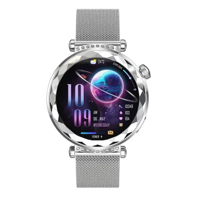 Crystal Connected Watch s Strass Dial klici in sledenje zdravju, Srebrna