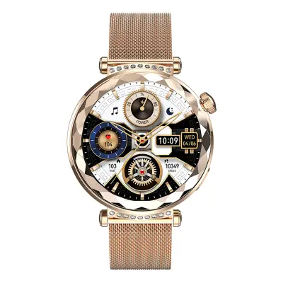 Crystal Connected Watch s Strass Dial klici in sledenje zdravju, Zlata