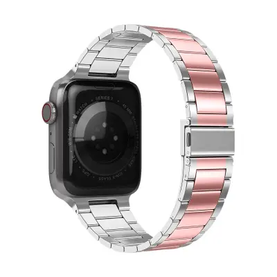 Paš?ek Apple Watch Series 1 do 8 in SE, srebrni/rožnati ?leni iz nerjave?ega jekla