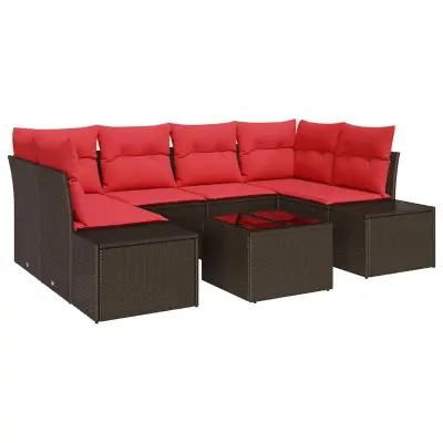 vidaXL Vrtna sedežna garnitura 7 pcs Bež Rdeča 55 x 55 x 37 cm