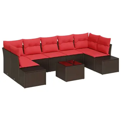 vidaXL Vrtna sedežna garnitura 8 pcs Bež Rdeča 55 x 55 x 37 cm