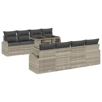 vidaXL Vrtna sedežna garnitura 9 pcs Svetlo siva 100 x 55 x 73 cm