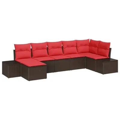 vidaXL Vrtna sedežna garnitura 7 pcs Rjava in rdeča 319 x 154 x 85 cm