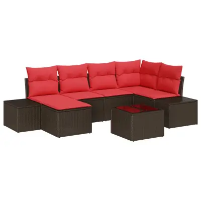 vidaXL Vrtna sedežna garnitura 7 pcs Rjava in rdeča 264 x 154 x 85 cm