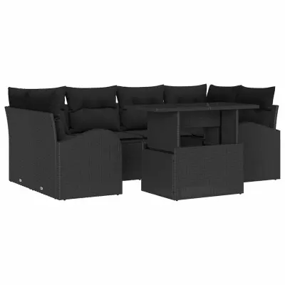 vidaXL Vrtna sedežna garnitura 7 pcs Črna 100 x 55 x 73 cm Poly ratan