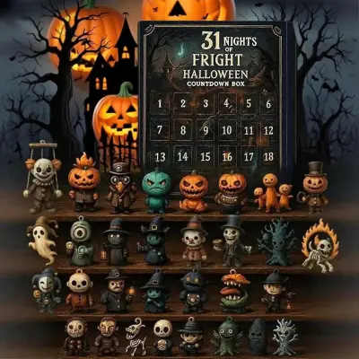 31 Nights of Fright, adventni koledar za noč čarovnic 2025, odštevalni koledar za noč čarovnic, adventna škatla s figuricami