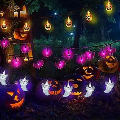 Kongque luči za noč čarovnic Lučke za noč čarovnic 3 paketi 29ft 60 LED 3D Pumpkin Ghost Bat String Luči Notranji okraski za noč čarovnic na