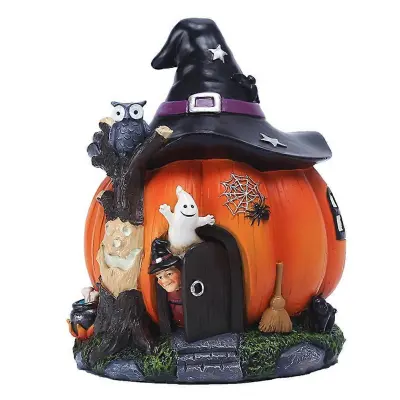 Čarovnica za noč čarovnic, bučna hišna figurica, svetleča smola, kip buče, obrti, namizni ornament, okraski za zabavo za noč čarovnic, darila