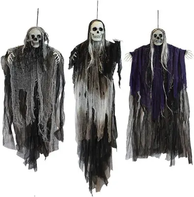 3 paketi visečih okraskov za noč čarovnic Skeleton Ghosts, Grim Reapers za najboljše zunanje okraske za noč čarovnic
