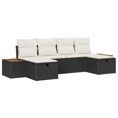vidaXL Vrtna sedežna garnitura 6 pcs Črna 55 x 62 x 69 cm Poly ratan