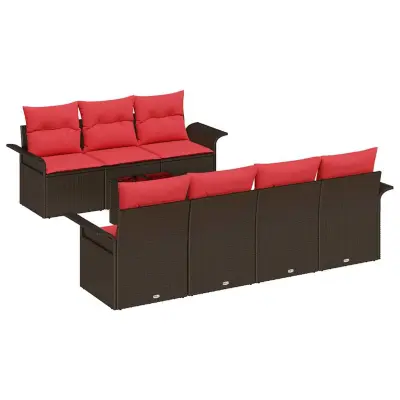 vidaXL Vrtna sedežna garnitura 8 pcs Bež Rdeča 55 x 55 x 37 cm