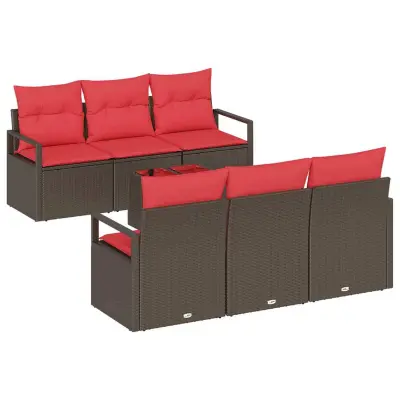 vidaXL Vrtna sedežna garnitura 7 pcs Bež Rdeča 55 x 55 x 37 cm