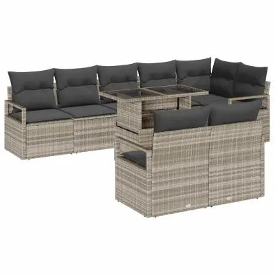 vidaXL Vrtna sedežna garnitura 9 pcs Svetlo siva 100 x 55 x 73 cm