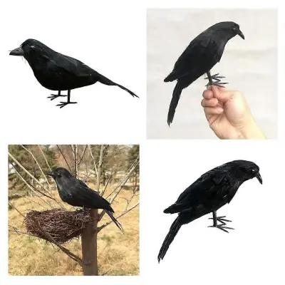 2x umetne realistične ptice, krokarji, vrane, za okrasitev vrta za noč čarovnic