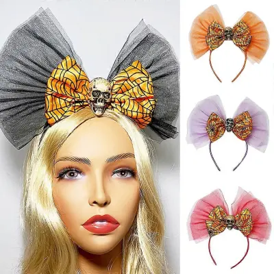 Skull Decors Hair Hoop Women Bowknot Spiderweb Pattern Head Trak za noč čarovnic