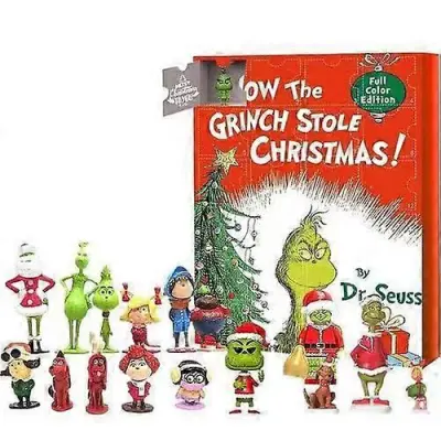 Grinch Adventni koledar Božična škatla za zavese 24 daril Zelena pošastna odštevalna škatla za zavese za noč čarovnic