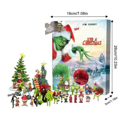 Grinch Adventni koledar Božična škatla za zavese 24 daril Zelena pošastna odštevalna škatla za zavese za noč čarovnic