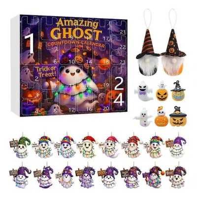 Božični praznični okraski Spooky Adventni koledar za noč čarovnic z okraski iz buče Ghost Gnome za notranjo-F