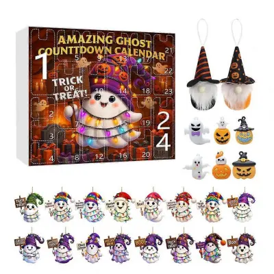 Božični praznični okraski Spooky Adventni koledar za noč čarovnic z okraski iz buče Ghost Gnome za notranjo-F
