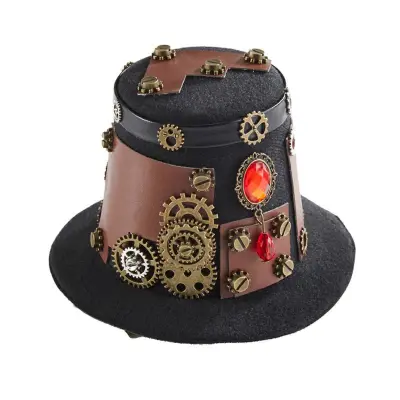 Steampunk Time Traveler Klobuk Steampunk Fascinator Steampunk Cilindrični klobuk Steampunk Klobuk Zabava za noč čarovnic Steampunk dodatki Črna