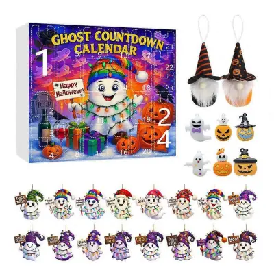 Božični praznični okraski Spooky Adventni koledar za noč čarovnic z okraski iz buče Ghost Gnome za notranjo-F
