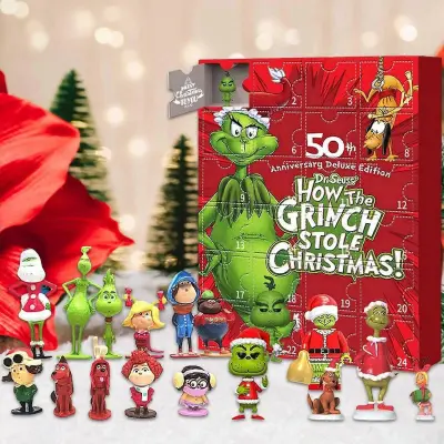 Grinch Adventni koledar Božična škatla za zavese 24 daril Zelena pošastna odštevalna škatla za zavese za noč čarovnic