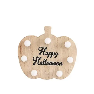 Okraski za noč čarovnic Horror Pumpkin Bat LED lučka Lesena dekoracija Rekviziti za zabavo (Abeceda Pumpkin)