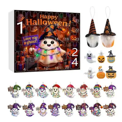 Božični praznični okraski Spooky Adventni koledar za noč čarovnic z okraski iz buče Ghost Gnome za notranjo-F