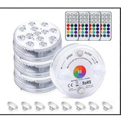 Paket 4 vodoodpornih potopnih led luči za bazen za vodnjak, poroko, zabavo, noč čarovnic, božično dekoracijo (4 kosi)