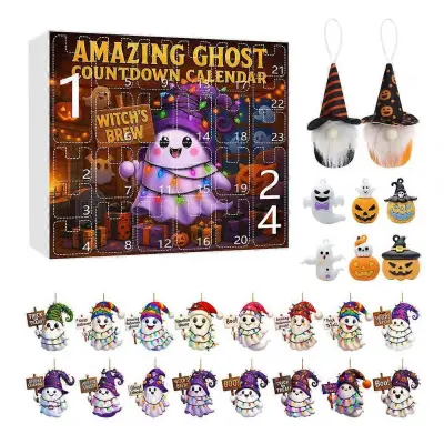 Božični praznični okraski Spooky Adventni koledar za noč čarovnic z okraski iz buče Ghost Gnome za notranjo-F