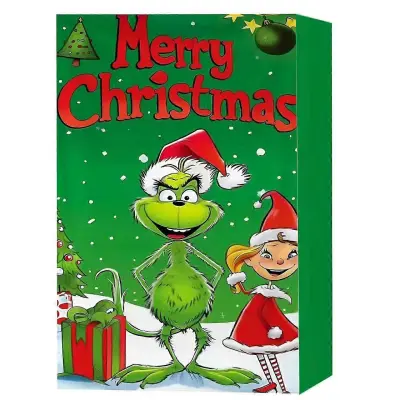 Grinch Adventni koledar Božična škatla za zavese 24 daril Zelena pošastna odštevalna škatla za zavese za noč čarovnic