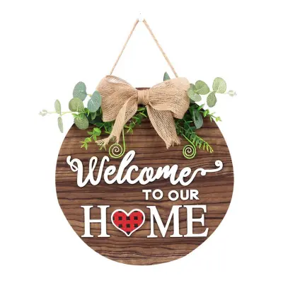Welcome to Our Home Viseči znak Lesen okrogel lok Magnetni okras na ploščah za jesen, noč čarovnic, zahvalni dan, božič, dekoracija vhodnih vra