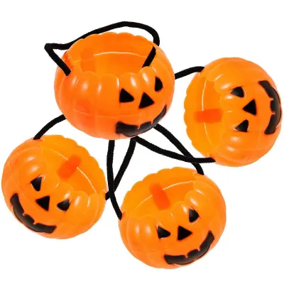 Vedra za sladkarije iz buč, plastična prenosna vedra za shranjevanje, vedro za poslastice za noč čarovnic, oranžna, 9 x 6 cm, 4 kosi