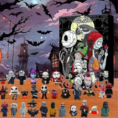 Adventni koledar z odštevanjem za noč čarovnic 2024, adventni koledar The Nightmare Before Christmas, grozljive figure grozljivk, darilo za otroke