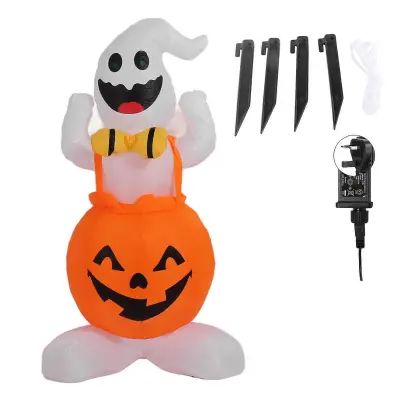 Napihljiva dekoracija Halloween Pumpkin Ghost Zabavna simulacija Inovativna dekoracija za zabavo za noč čarovnic z LED lučko 100240 V 4,1 ft Uk vti