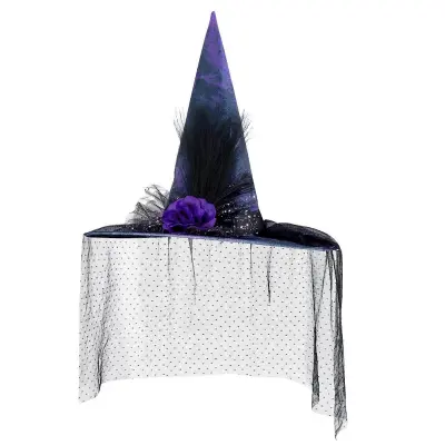 Čarovniški klobuki za noč čarovnic, tančica, klobuk s koničastim cvetjem, dodatek za cosplay, edinstven čarovniški klobuk, dodatki za cosplay