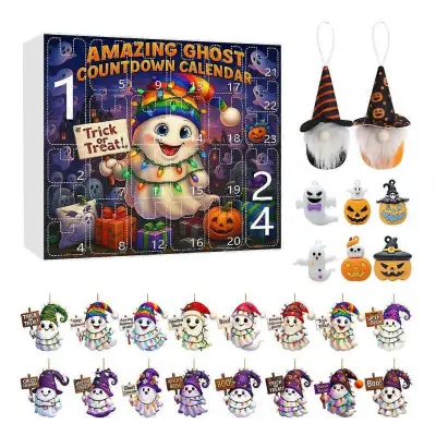 Božični praznični okraski Spooky Adventni koledar za noč čarovnic z okraski iz buče Ghost Gnome za notranjo-F