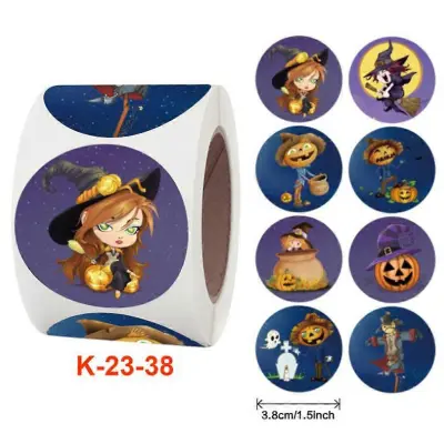 500 Kosov Halloween Okrogla Kraft Pumpkin Strašilo Čarovnica Etiketa Nalepke Dekor Craft