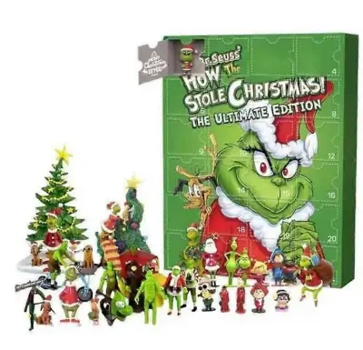 Grinch Adventni koledar Božična škatla za zavese 24 daril Zelena pošastna odštevalna škatla za zavese za noč čarovnic