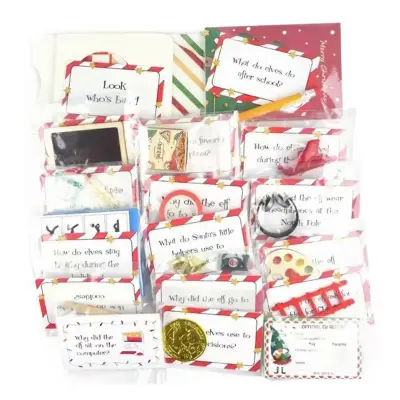 Božična 24-dnevna darilna odštevalna škatla 24 Days of Christmas Elf Čarobni komplet igrač za dom, miza, hiša, kuhinjski dekor