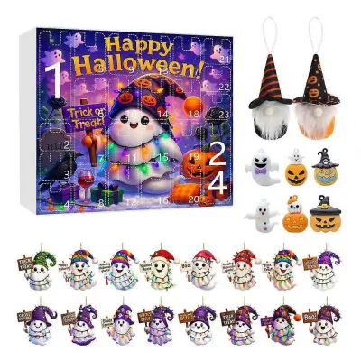 Božični praznični okraski Spooky Adventni koledar za noč čarovnic z okraski iz buče Ghost Gnome za notranjo-F