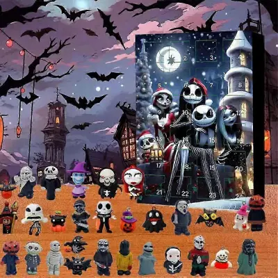 Adventni koledar z odštevanjem za noč čarovnic 2024, adventni koledar The Nightmare Before Christmas, grozljive figure grozljivk, darilo za otroke