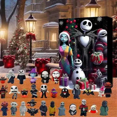 Adventni koledar z odštevanjem za noč čarovnic 2024, adventni koledar The Nightmare Before Christmas, grozljive figure grozljivk, darilo za otroke